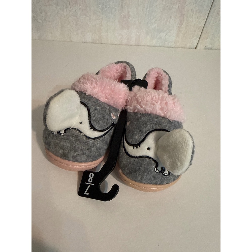 Wonder Nation Toddler Girls Elephant Slippers Gray Pink Size 7-8 Plush Ears